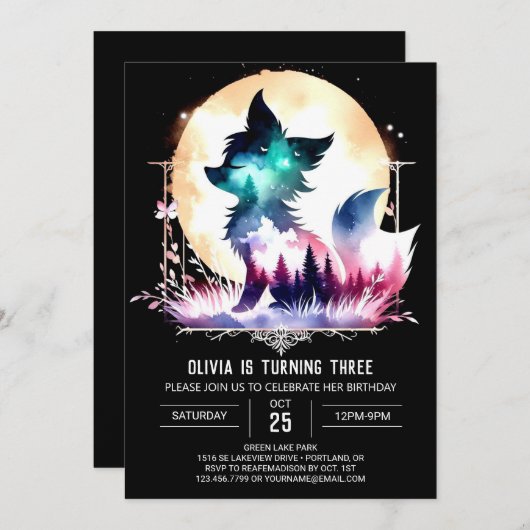 Whimsy Children Wolf Verjaardag Kaart (Voorkant / Achterkant)