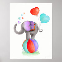 Whimsy circus grijze olifant op een kogelkleuterbo