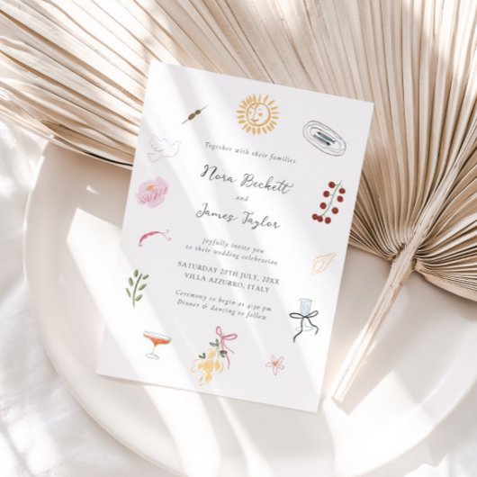 Whimsy Colorful Illustrated Wedding Kaart