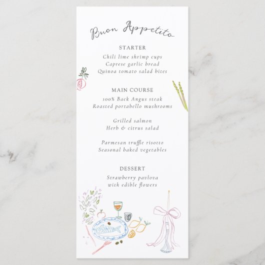 Whimsy Colorful Illustrated Wedding  Menu (Voorkant)