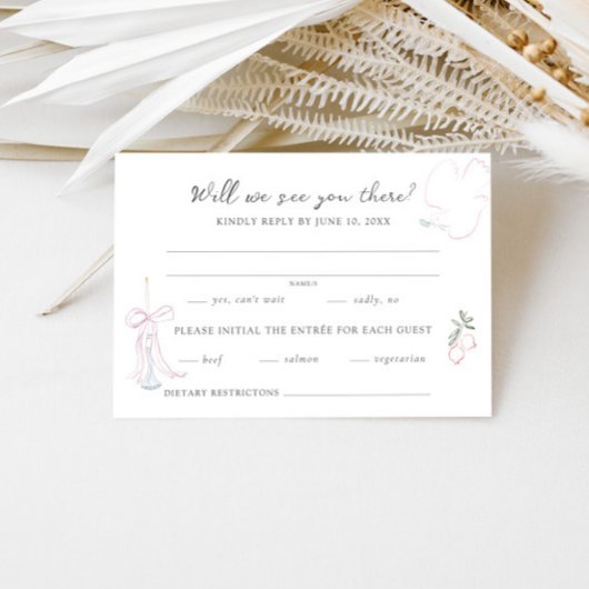 Whimsy Colorful Illustrated Wedding RSVP Kaartje