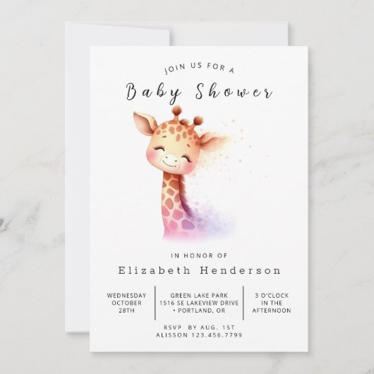 Whimsy Custom Giraffe Baby shower Kaart (Voorkant)