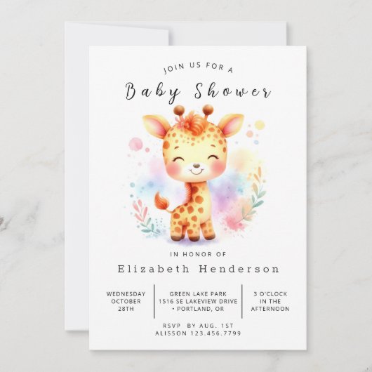 Whimsy Custom Giraffe Baby shower Kaart (Voorkant)