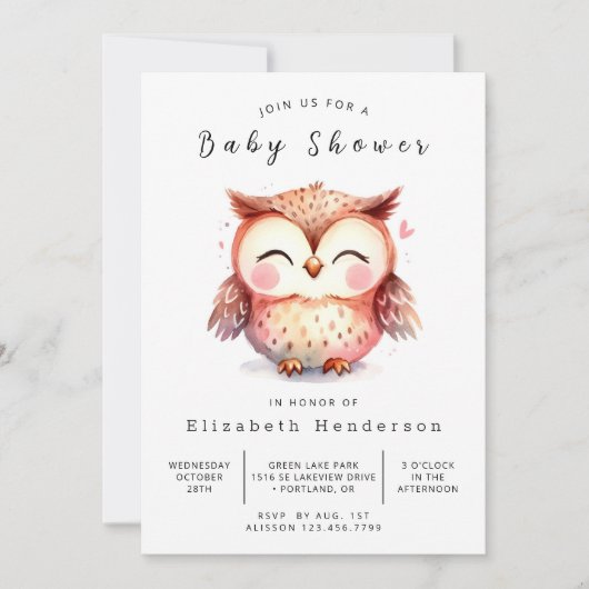 Whimsy Custom Owl Baby shower Kaart (Voorkant)