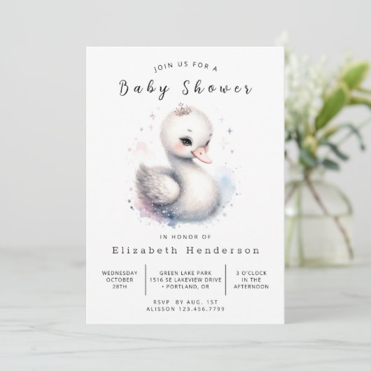 Whimsy Custom Swan Baby shower Kaart (Staand voorkant)