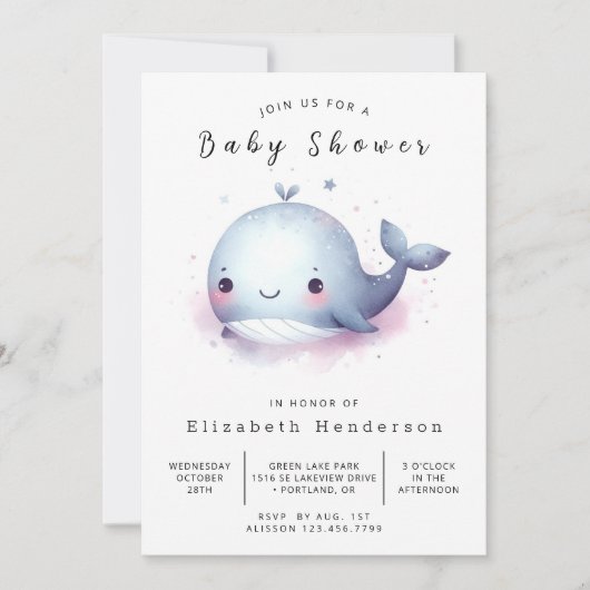 Whimsy Custom Whale Baby shower Kaart (Voorkant)