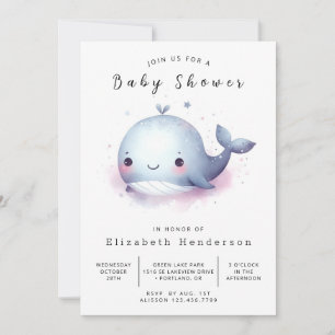 Whimsy Custom Whale Baby shower Kaart