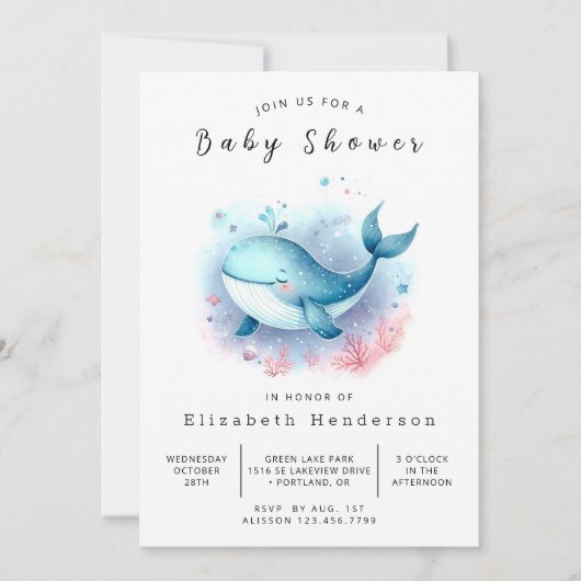 Whimsy Custom Whale Baby shower Kaart (Voorkant)