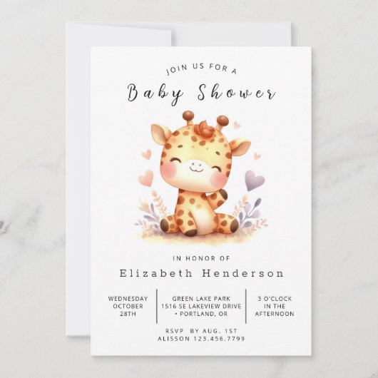 Whimsy Digital Giraffe Baby shower Kaart (Voorkant)