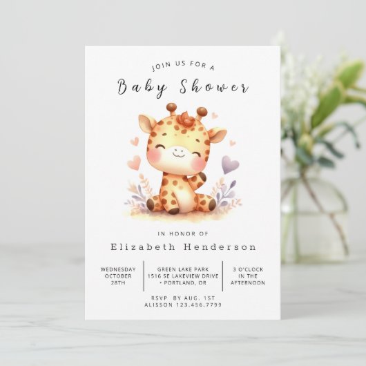 Whimsy Digital Giraffe Baby shower Kaart (Staand voorkant)