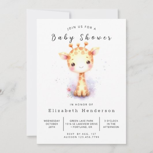 Whimsy Digital Giraffe Baby shower Kaart (Voorkant)