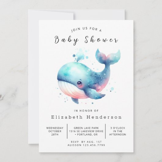 Whimsy Digital Whale-Baby shower Kaart (Voorkant)