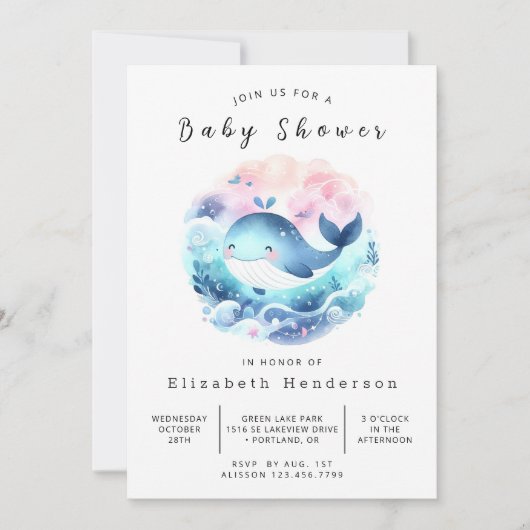 Whimsy Digital Whale-Baby shower Kaart (Voorkant)