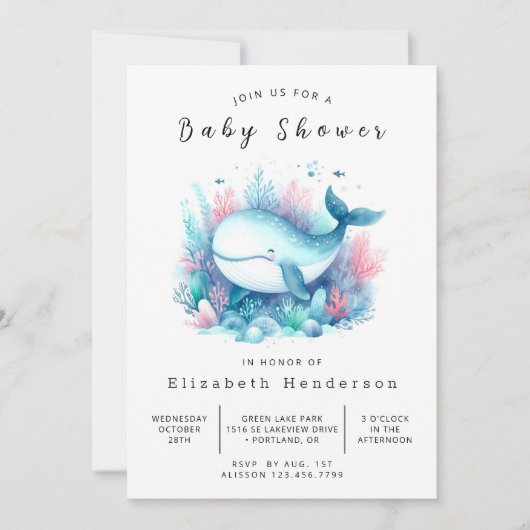 Whimsy Digital Whale-Baby shower Kaart (Voorkant)