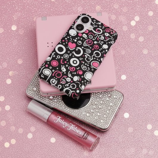 Whimsy Doodle Vibes – Abstract Hearts & Spirals iPhone 16 Hoesje