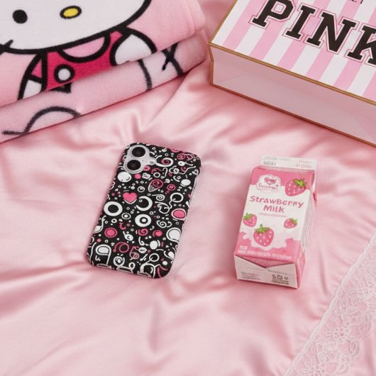 Whimsy Doodle Vibes – Abstract Hearts & Spirals iPhone 16 Hoesje