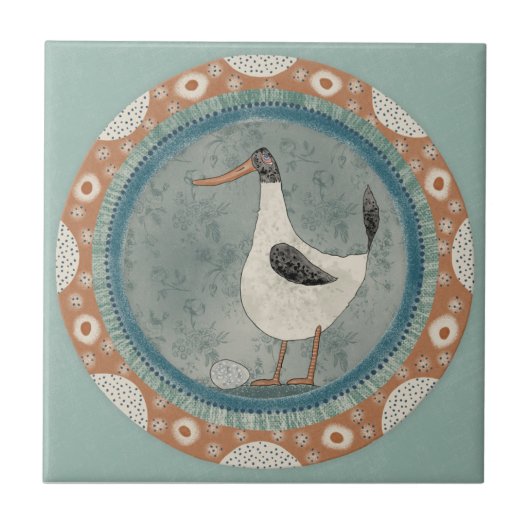 Whimsy Duck Mint Blue Terracotta Teal Aqua Tegeltje (Voorkant)