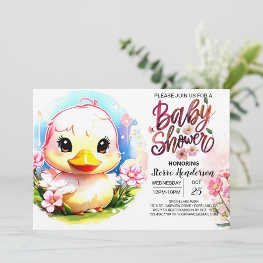 Whimsy Duckling Baby shower Kaart (Staand voorkant)