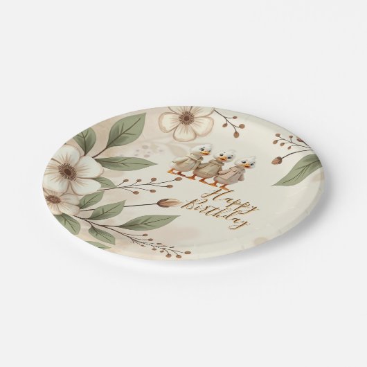 Whimsy Ducks met Bloemen Papieren Bordje (Gekanteld)
