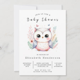 Whimsy Editable Owl Baby shower Kaart