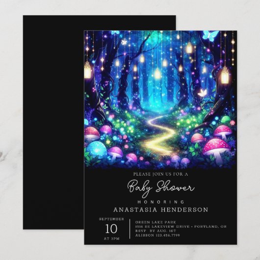 Whimsy Elegant Enchanted Forest Baby shower Kaart (Voorkant / Achterkant)