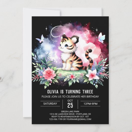 Whimsy Elegant Tiger Verjaardag Kaart (Voorkant)