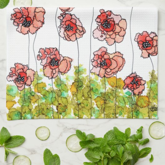 Whimsy Faith Hope en Love Poppies Keuken Handdoek (Gevouwen)