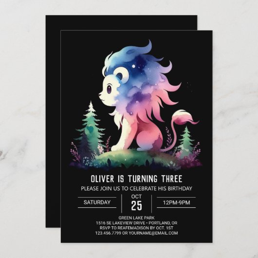 Whimsy Fantasy Lion Verjaardag Kaart (Voorkant / Achterkant)