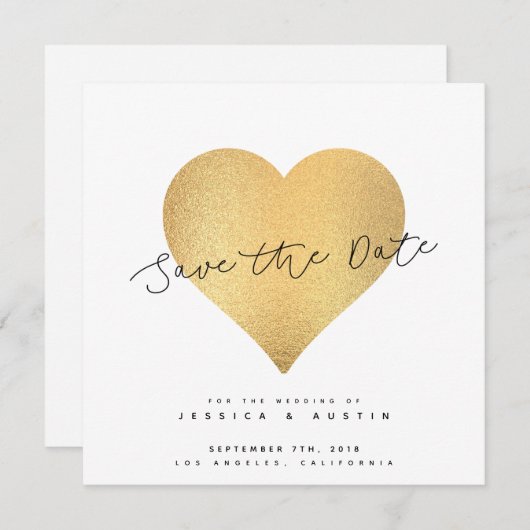 Whimsy Faux Gold Heart slaat de datum op Save The Date (Voorkant / Achterkant)