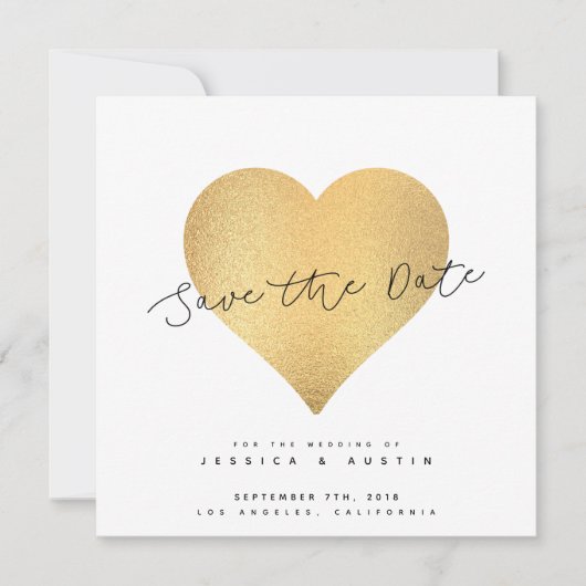 Whimsy Faux Gold Heart slaat de datum op Save The Date (Voorkant)