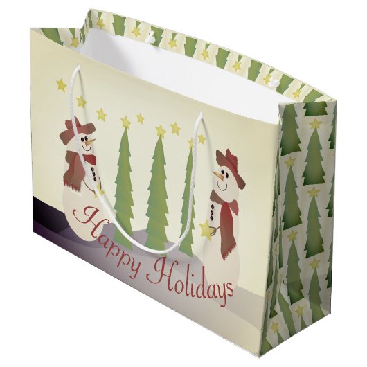 Whimsy feestelijke sneeuwpop groot cadeauzakje (Achterkant Gekanteld)