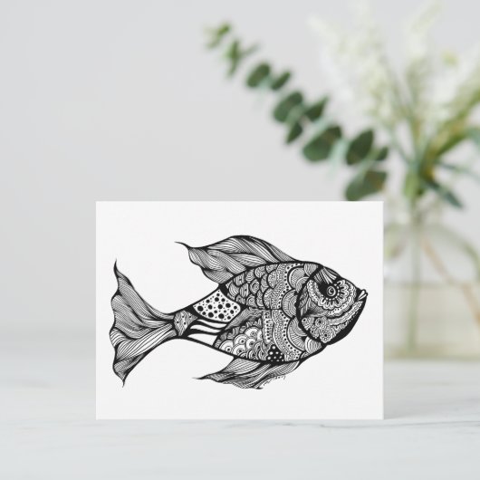 Whimsy Fish Doodle Art Briefkaart (Staand voorkant)