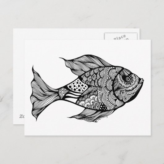Whimsy Fish Doodle Art Briefkaart (Voorkant / Achterkant)