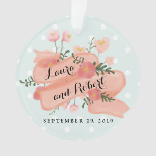 Whimsy Floral Banner Custom Wedding Photo Ornament