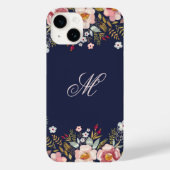 Whimsy Floral Monogram Navy Case-Mate iPhone Case (Achterkant)