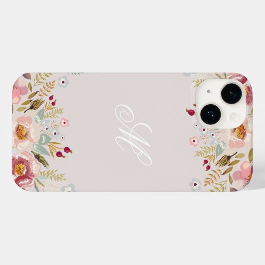 Whimsy Floral Monogram Roze Case-Mate iPhone Case (Achterkant (horizontaal))