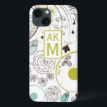 Whimsy Floral Pattern Monogram iPad Mini Case<br><div class="desc">iPad mini-hoesje met wit,  blauw en chartreuse bloemmotief. Dit is beschikbaar in verschillende kleuren en een verscheidenheid aan hoesjes en sleeves.</div>
