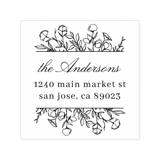 Whimsy Flowers laat familienaam retouradres achter Zelfinktende Stempel (Design)