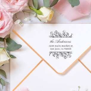 Whimsy Flowers laat familienaam retouradres achter Zelfinktende Stempel