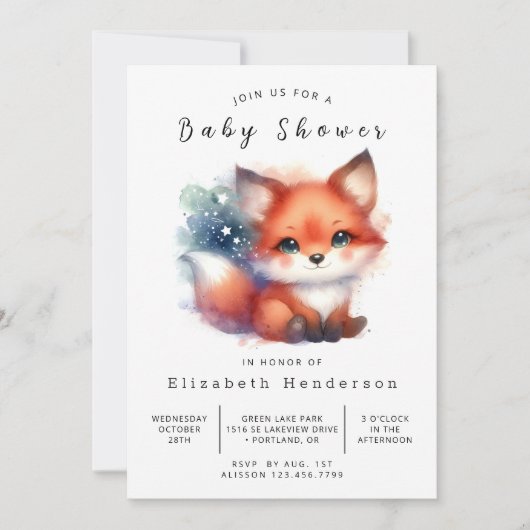 Whimsy Forest Setting Fox Baby shower Kaart (Voorkant)