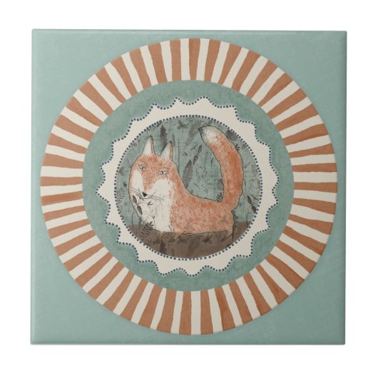 Whimsy Fox Mint Blau Terracotta Teal Aqua Tegeltje (Voorkant)
