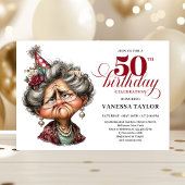 Whimsy funny grumpy woman fifty party editable kaart