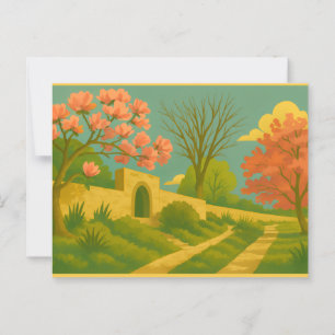 Whimsy Gate – Gestileerde Tuinpad Schilderij Briefkaart