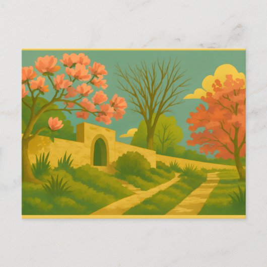 Whimsy Gate – Gestileerde Tuinpad Schilderij Briefkaart (Voorkant)