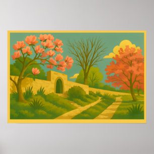 Whimsy Gate – gestileerde tuinpad schilderij Poster