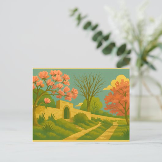 Whimsy Gate – Stylized Garden Path Painting Briefkaart (Staand voorkant)