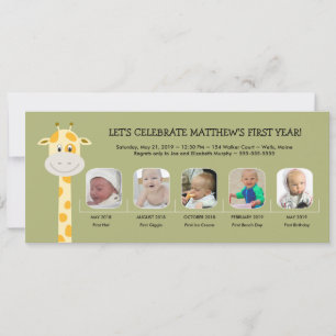 Whimsy Giraffe Baby Boy's First Birthday Year Kaart