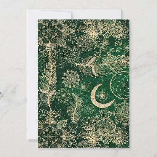 Whimsy Gold en Green Dreamweaver Feathers Mandala Kaart (Achterkant)