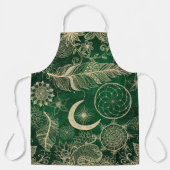 Whimsy Gold en Green Dreamweaver Feathers Mandala Schort (Voorkant)