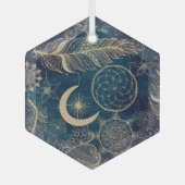 Whimsy Gold Glitter Drocatcher Feathers Mandala Glas Ornament (Voorkant)